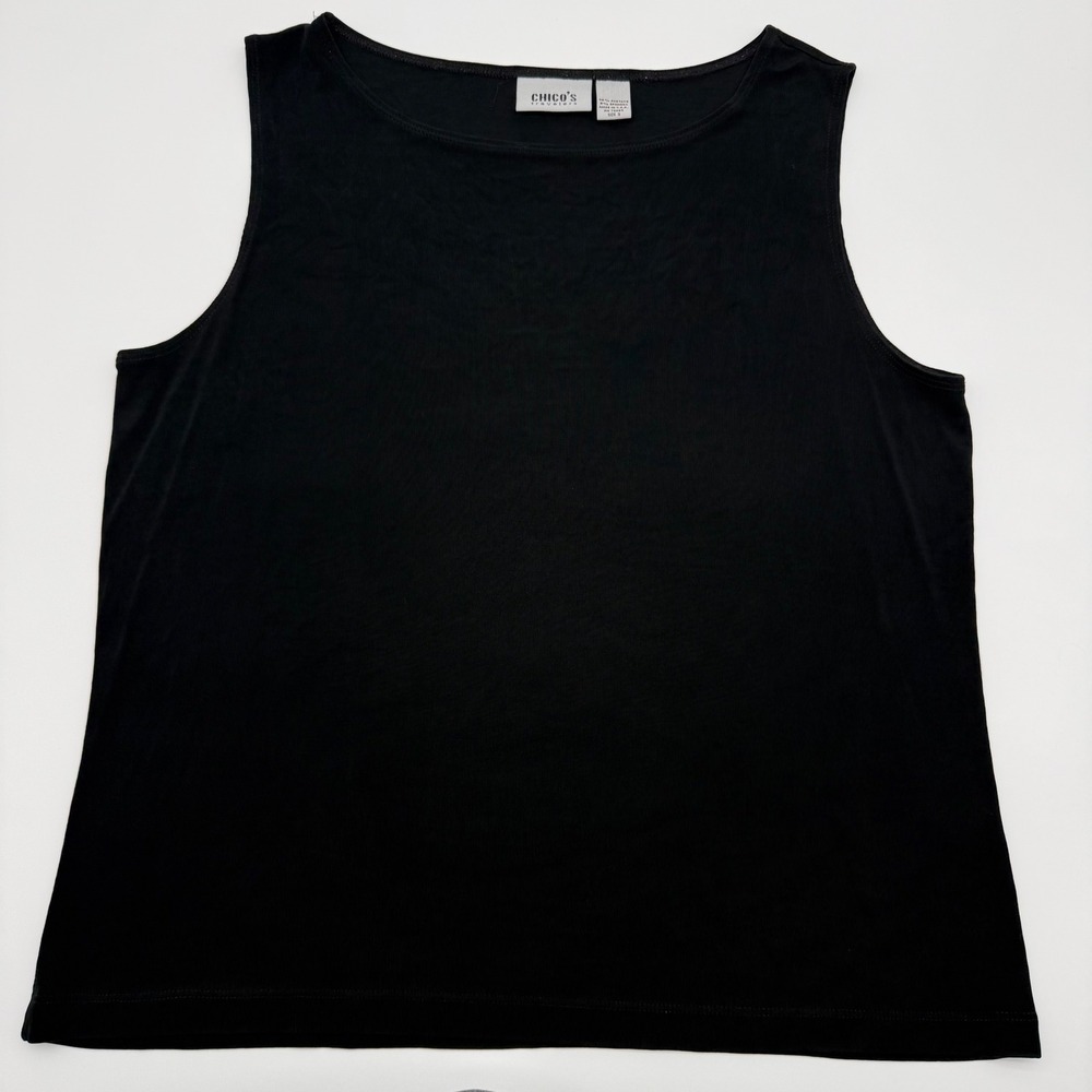 Chico's Travelers Black Sleeveless Tank Top Size 3 (XL) Acetate Stretch Made USA
